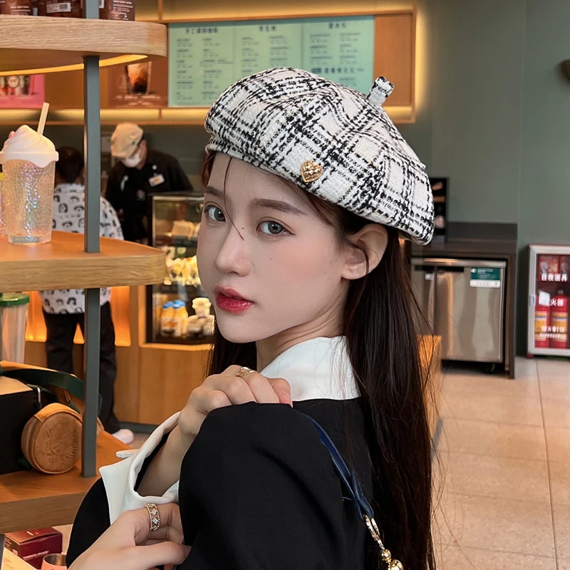 Wholesale Winter Women Fashion Artist Painter Newsboy Hat Plaid Beret Hat