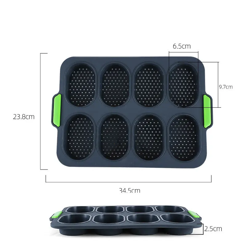 Food Grade 8 Grid French Bread Baking Mold Oval Silica Gel Silicone Cake Tools for Oven and Tabletop Use