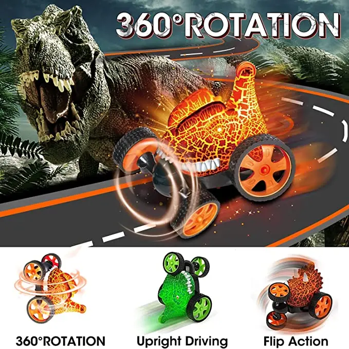 Remote Control Car Dinosaur Toys RC Stunt Car with 360 Degree Rotation and Light 2.4 GHz Radio Control Racing Car Toys for kids