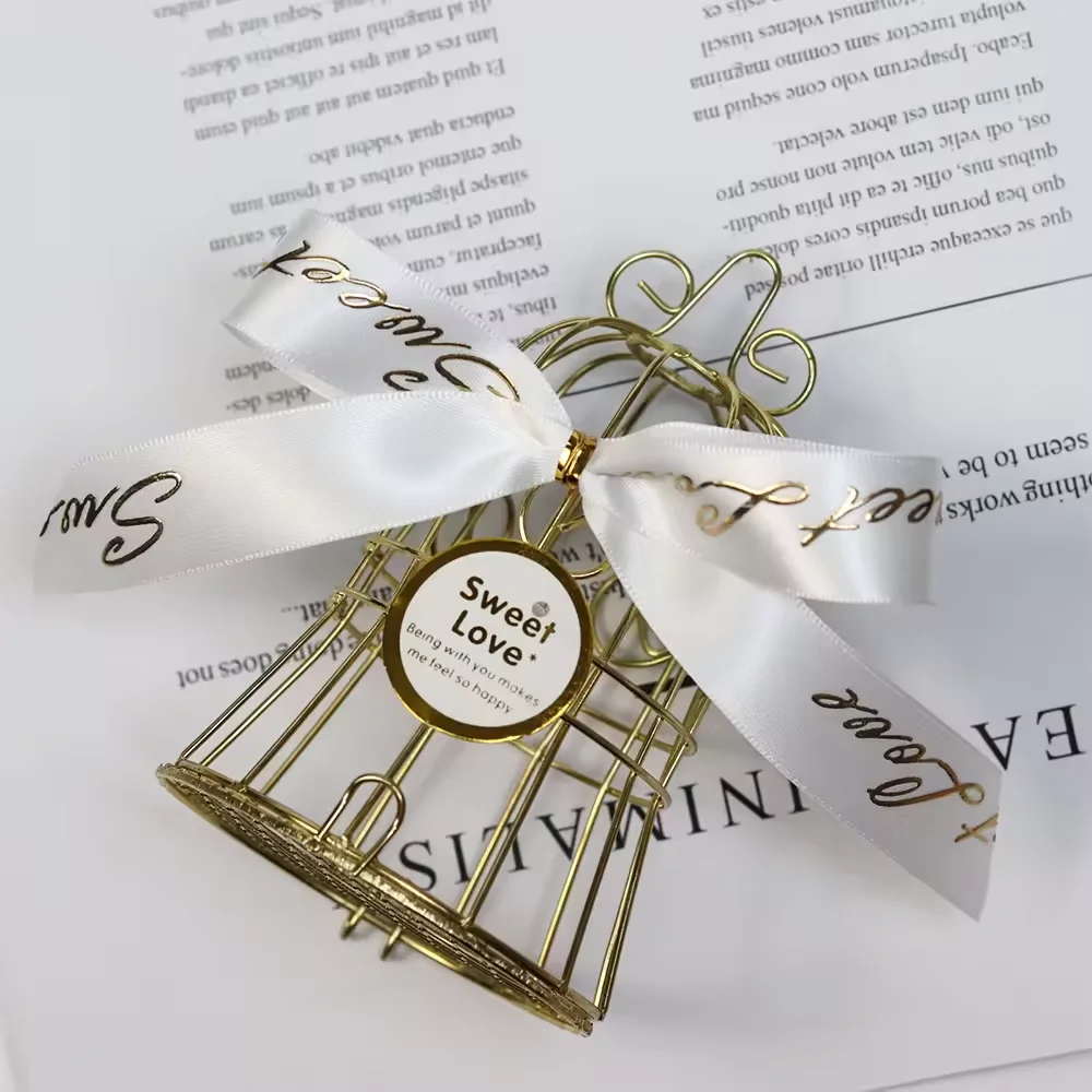 China Lude Own Brand Name Printed Raised Gold Foil Printing White Satin Ribbon with logo