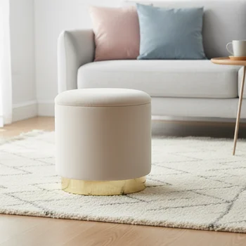 Modern Luxury Velvet Ottoman Round Stool Shoes Changing Foot Stool
