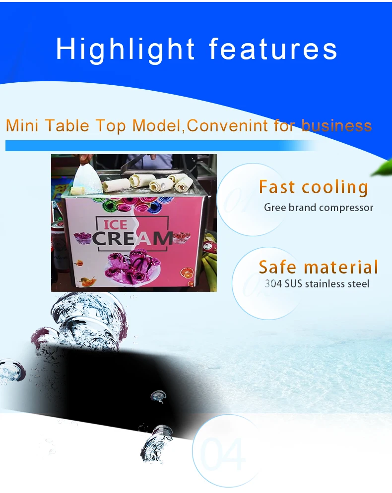 Small Fry Roll Countertop Rolled Table Top Mini Fried Ice Cream Roll