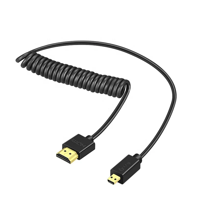 SLR Camera Slim HDMI 2.0 4K Spring Cable Retractable Cable Atomos hdmi to Mini Micro hdmi Spiral Cable 1.2m 1.5m 2m 3m