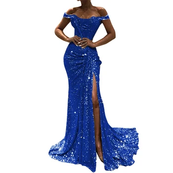 KSN3948 Off Shoulder Sequins 2019 Designer Evening Gowns Cheap Wholesale Long Bling Bling Evening