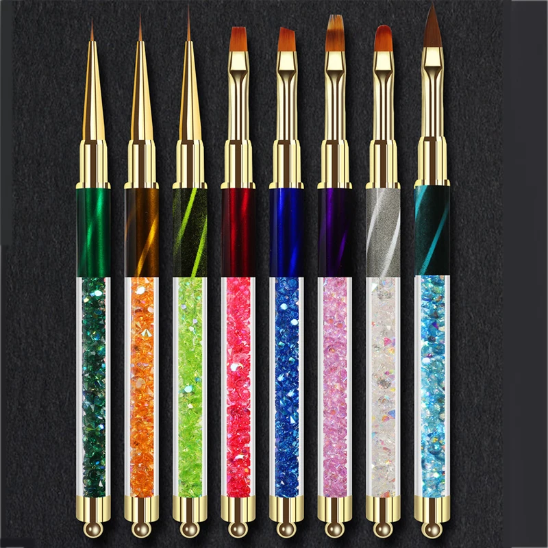wholesale new design cat eye diamond handle drawing liner acrylic gel nail art brush