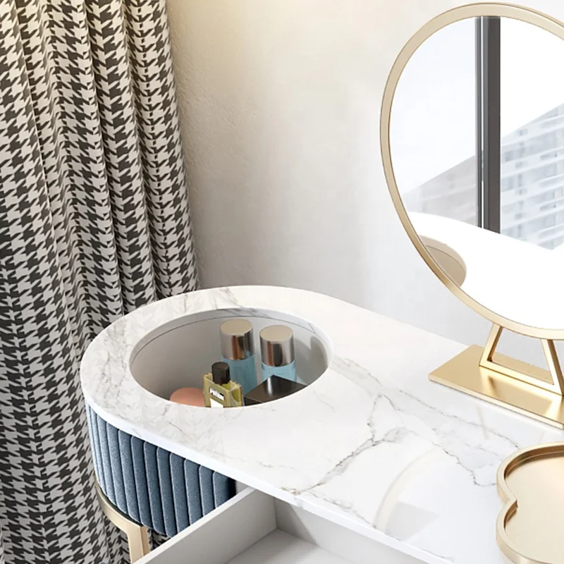 Gold Stainless Steel Frame Blue Modern Girls Vanity