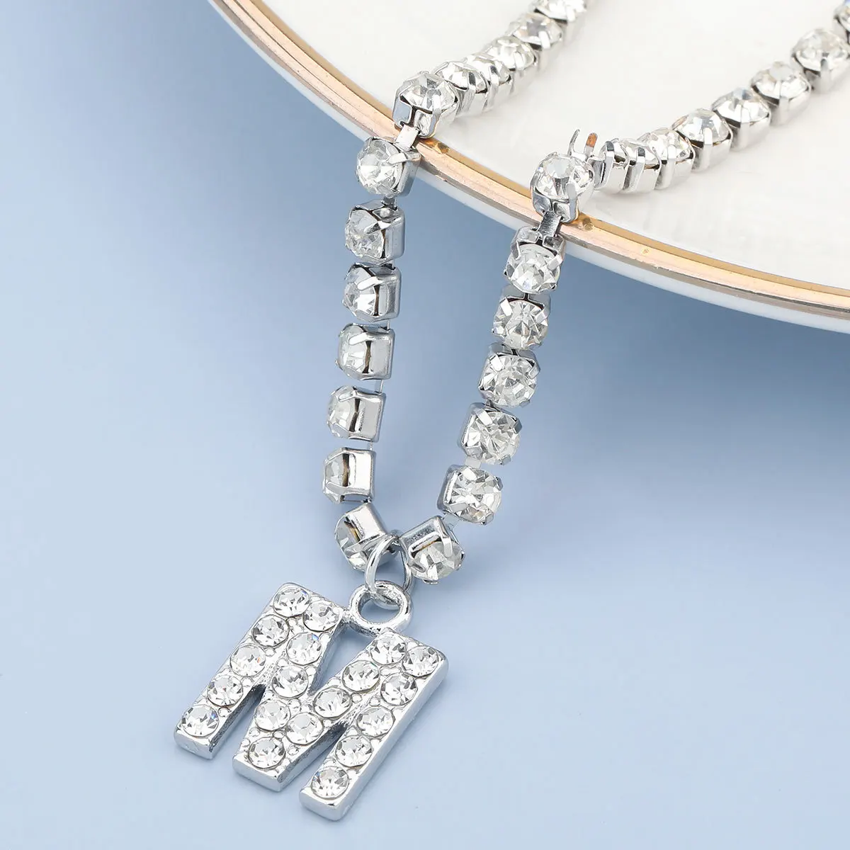 Diamond Letter Pendant Necklace 