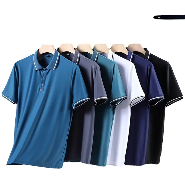 Wholesale OEM Casual Men's V-neck Blank Polo Top Customizable Embroidery Solid Color Summer Men's Polo T-shirts