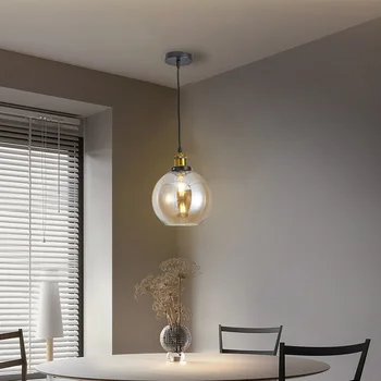 Retro Industrial style bar counter restaurant 300mm tea color glass pendant light home glass ball chandelier indoor