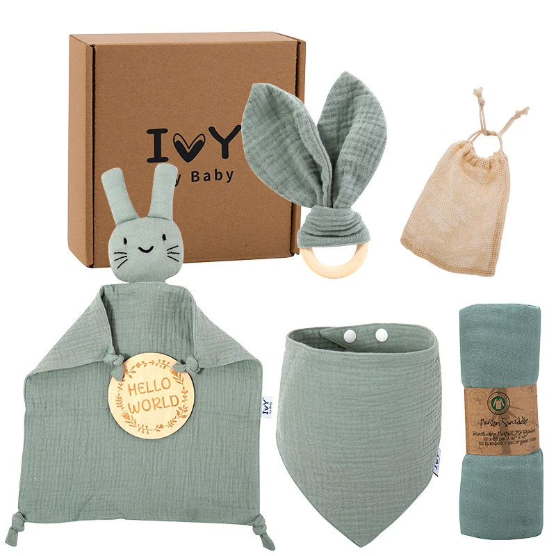 Nyfødt baby luksus gavesett Nyfødt Baby Shower Gavesett Treleketøy Badebørste musselin teppeboks gavesett