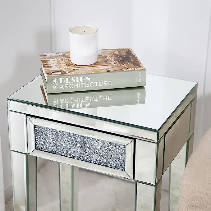 Swt 2023 Livingroom Mirrored End Table With Drawer End Table With