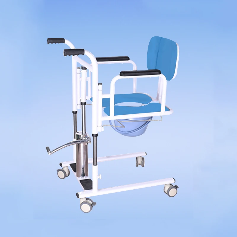Manual Moving Disabled Patient Transfer Lift Commode Toilet Bath Chair with Wheels for Disable