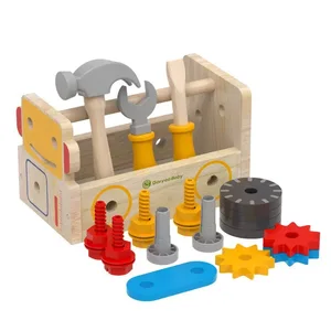 Factory Simulation Wooden Tools Box Wood Screws Nuts Toolbox Set Kids Early Learning Pretend Wood Tool Box Toy for Kidsoddle