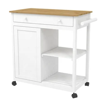 White Wooden Rolling Utility Cart Shelf Furniture Kitchen Serving ...