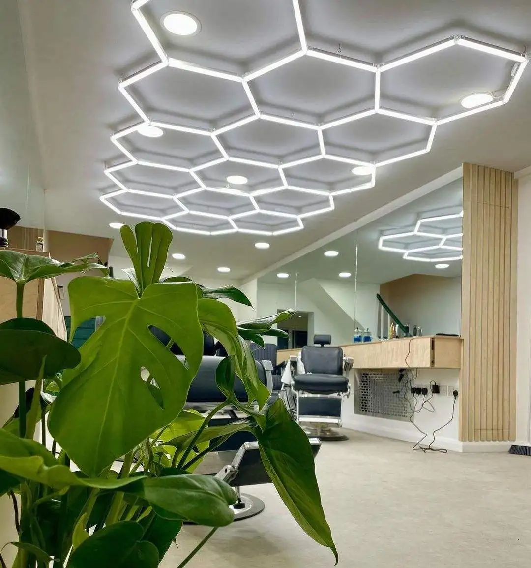 High Quality Hexagonal Led  Light Wall for Showroom Hexagon Led Ceiling Light Workshop Car Detailing Garage Lights