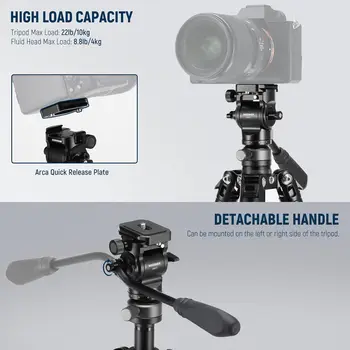 NEEWER 61.4" Video Travel Tripod with Leveling Base Fluid Head Metal Camera Tripod Stand with Quick Release Reversible Legs detail image
