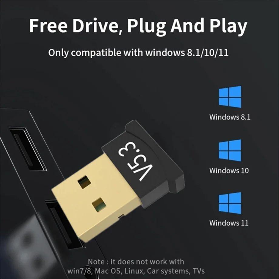 Portable USB Blue Tooth 5.3 Adapter Transmitter Receiver Audio Dongle Wireless USB Adapter for Computer PC Laptop