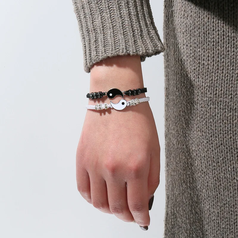 12 Pcs Handmade Yin Yang Tai Chi Bracelet Adjustable Matching Taiji Trigram Cord Charms Jewelry Gossip Rope Bracelet
