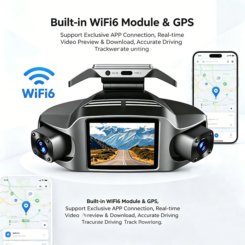 VIEVGUARB GT810 Dash Cam Parking Monitor Loop Recording Night Vision G-Sensor App Control 1080P 360 No Blind Spot IR Built-in