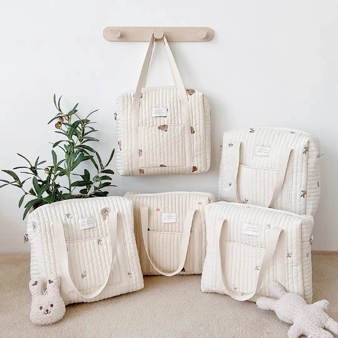 Cotton Diaper Bag Embroidery Mommy Baby Bag Stroller Storage Hanging  Organizer Bag Korea Cute Bottle Multi-functional Package - AliExpress