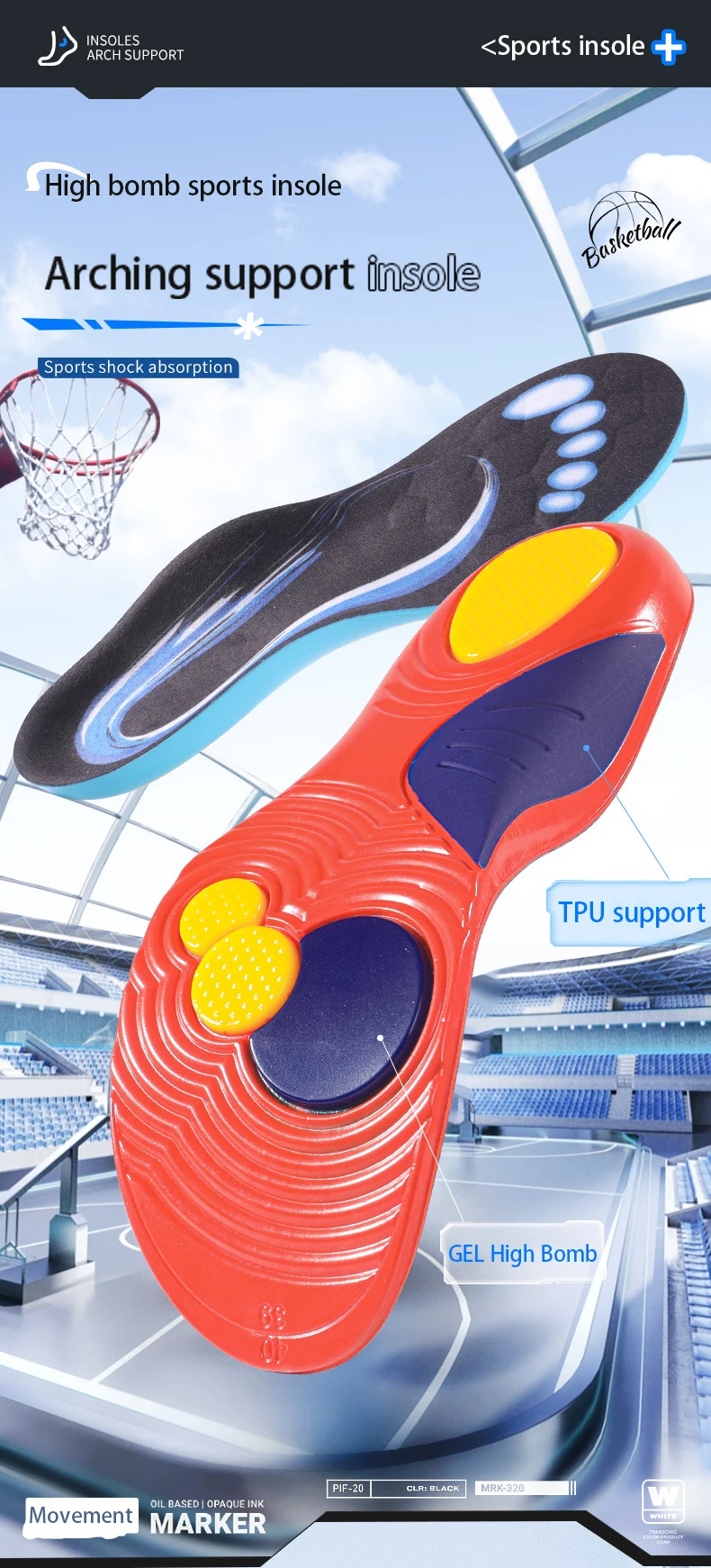 New Arrival Arch Support Sport Insoles Comfortable Shock Sweat Absorbing Pain Relief Massage Ball Foot Cushions Bouncy Inserts
