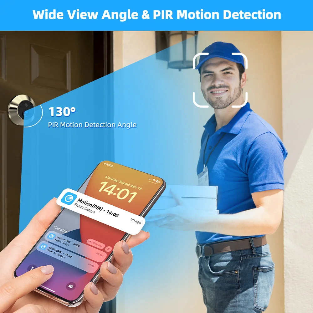 Icam App Remote View Motion Detect 1080P Hd Peephole Door Viewer Camera Two Way Speak Doorbell Smart Work With Google Alexa 15