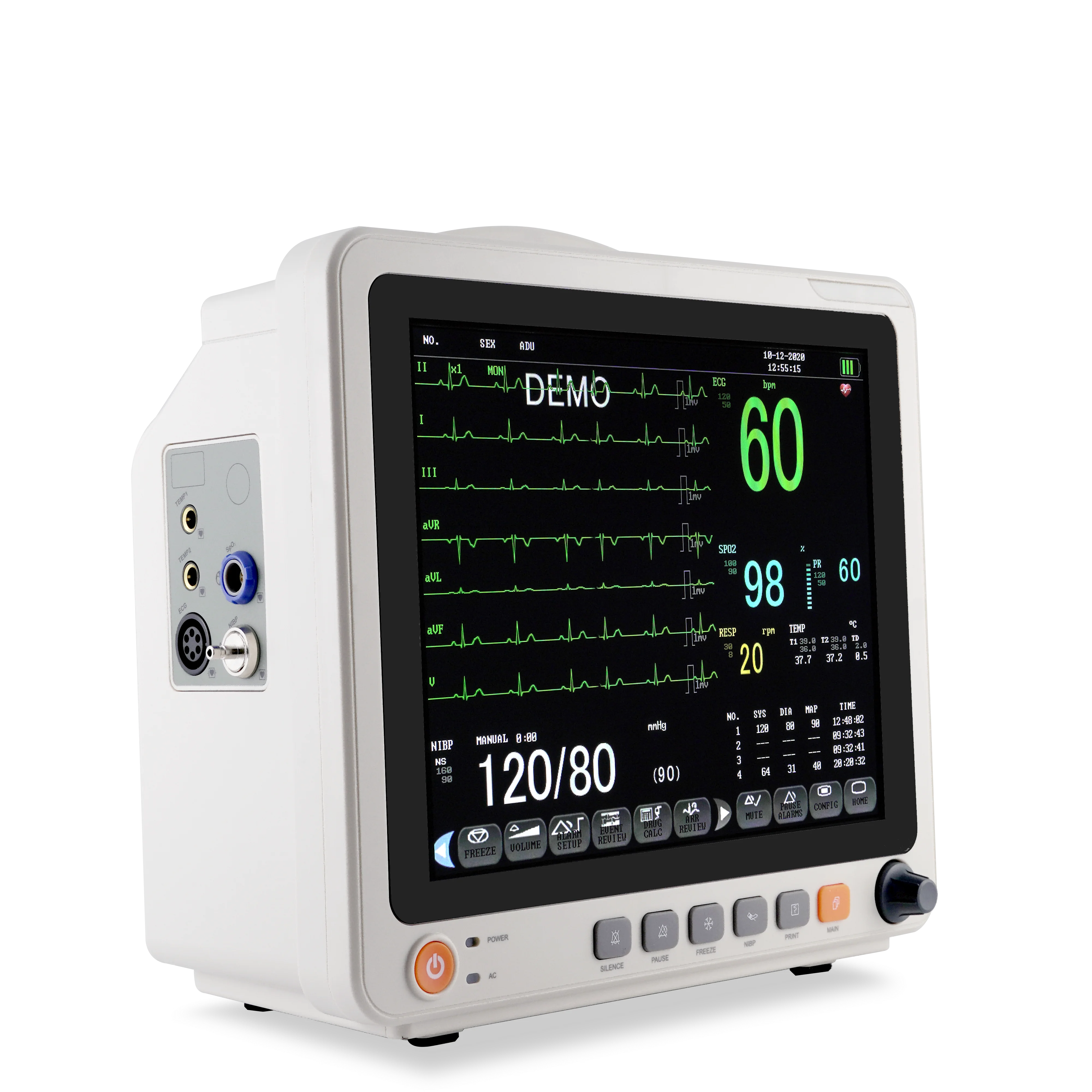 12 Inch Multi-parameter Touch Ecg Heart Rate Meter Respiration Blood Oxygen Blood Pressure Body Temperature Ecg Monitoring