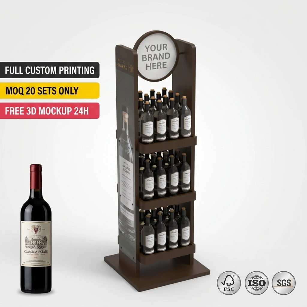 Wholesale Luxury Wooden Wine Display Rack Floor Standing Spirits Merchandiser Craft Distillery Liquor Shelf Cocktail Bar Fixture