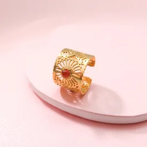 European American Elegant Retro Women's Open Ring All-Match Cross-Border Fashion Jewelry Natural Stone Inlay Stainless Steel