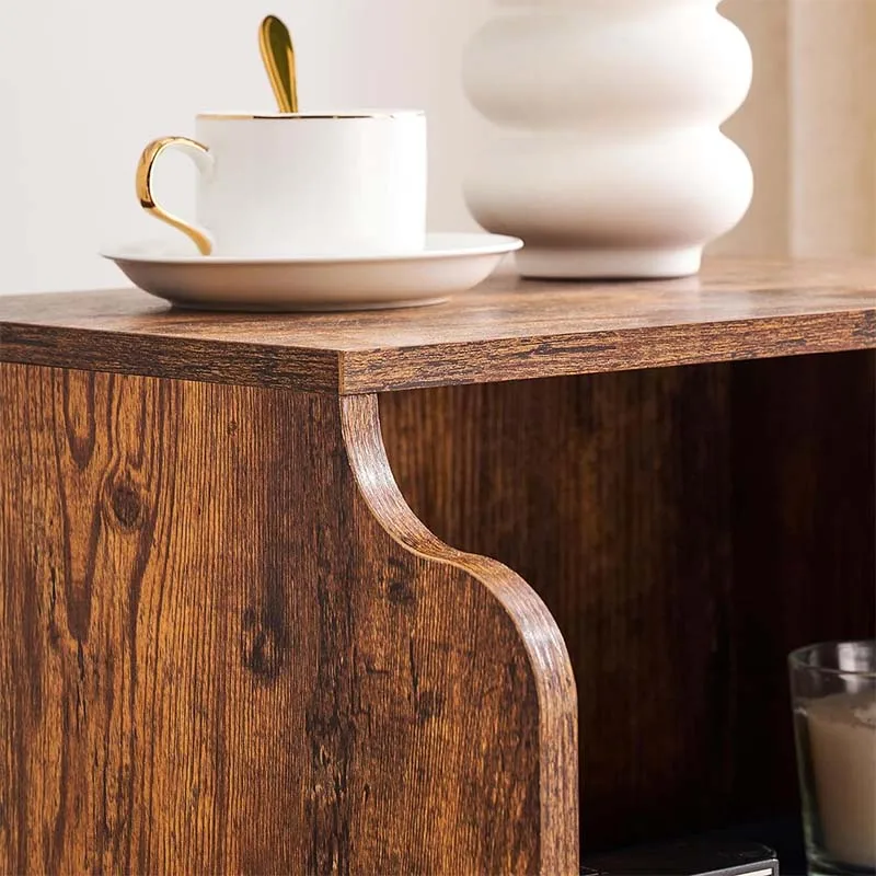 Record Player Stand with Storage Farmhouse Wooden Turntable Stand with Curved Edge Design Vintage Record Player Side Table