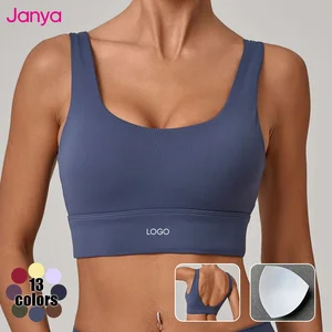 Janya Lightweight Comfortable Breathable Front Logo High Elastic Women's Gym Bra Quick Dry Shockproof Backless Yoga Sports Bra