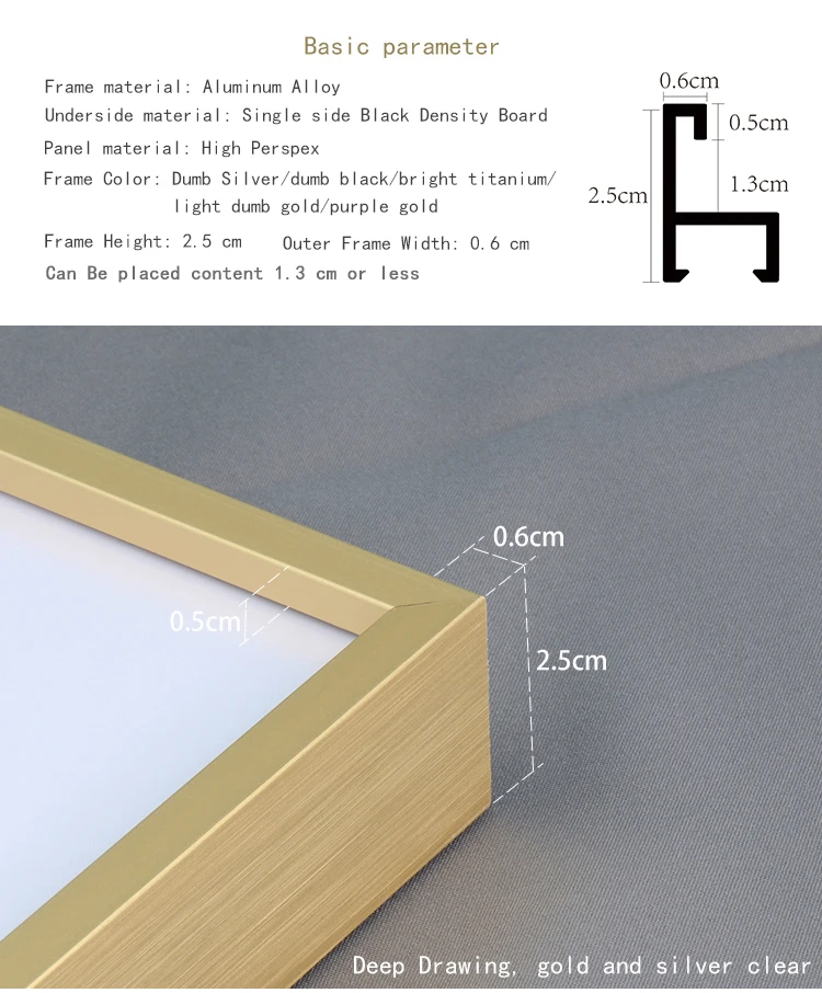 Factory wholesale silver gold black luxury metal photo frame brushed aluminium frame for a4 photo/picture frame