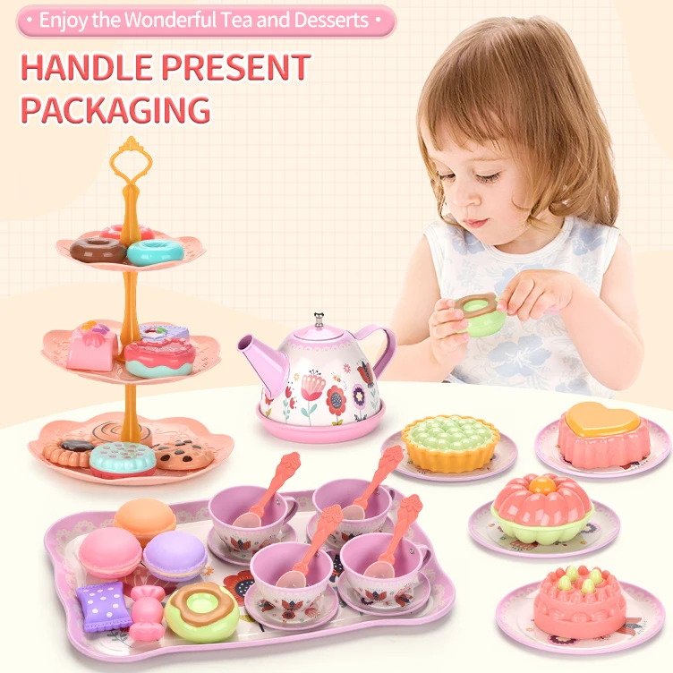 Горячая Распродажа детский чайный десерт игрушка розовый Железный набор подарочные наборы детские игрушки