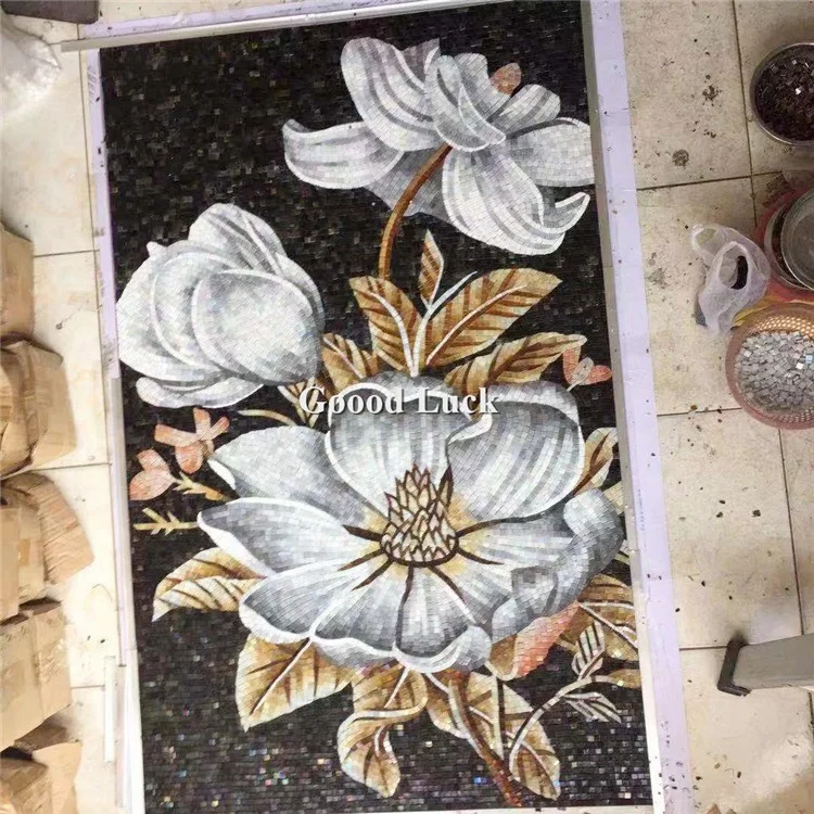 Customized Handmade Flower Patterns Glass Mural Art Mosaic Tile for Wall