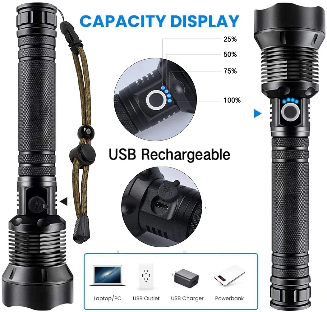 amazon 10w usb rechargeable led uv flashlight Powerful 10W 10000 Lumens Rechargeable Flashlight