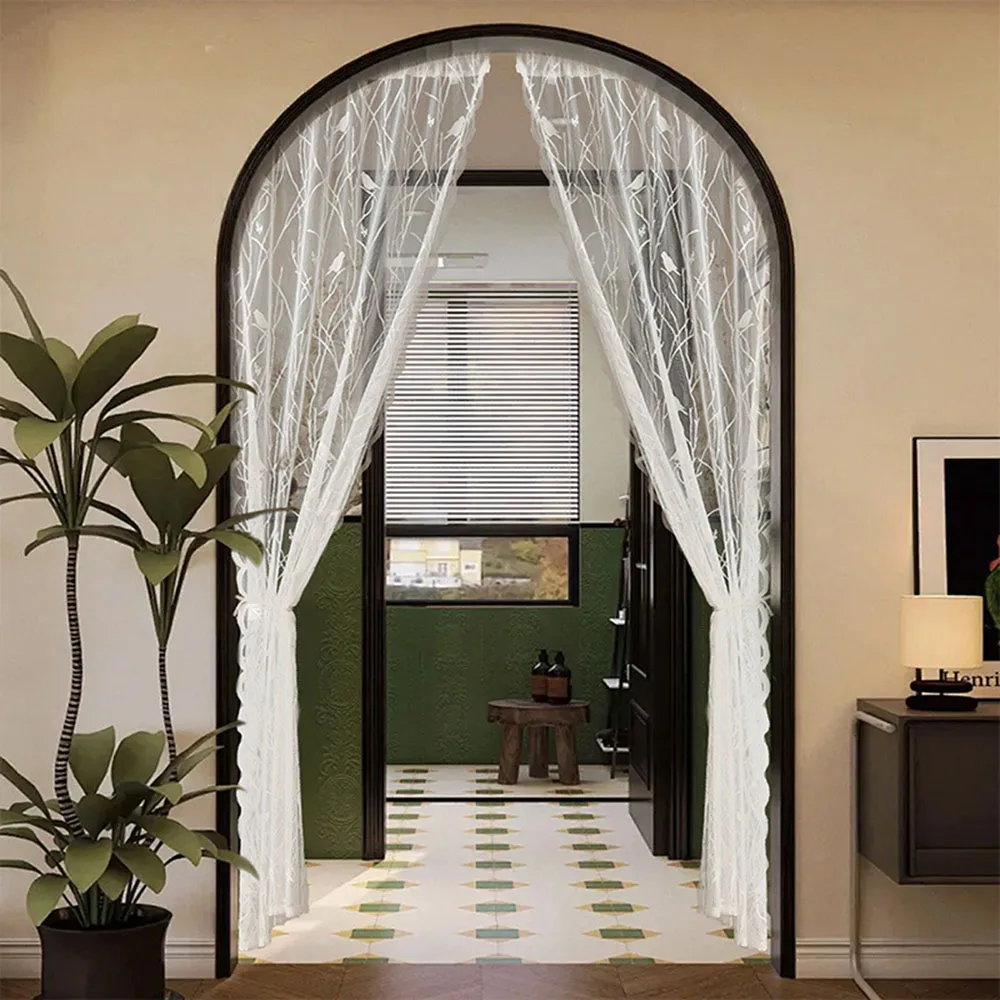 White Princess Style Simple Contemporary Indoor Living Room Canteen Balcony Window Door Lace Floral Cloth Curtain
