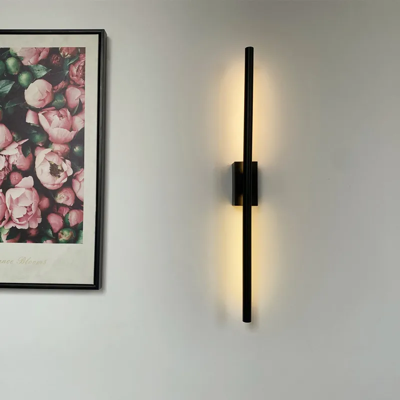 Modern Simple Linear Tube Led Wall Lamp up Down Background Led Wall Sconce Black Gold Bedside Corridor Living Room Wall Light