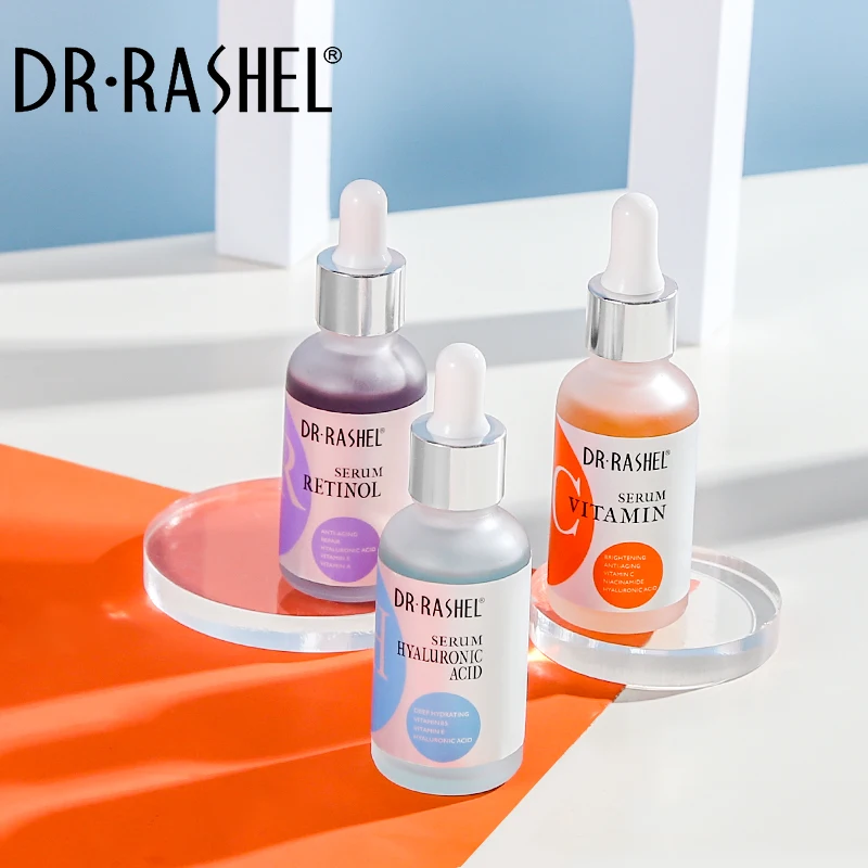 Dr Rashel Skin Care Brightening Anti Aging Whitening Moisturizing Hyaluronic Acid Retinol Vitamin C Face Serum Set 3pcs