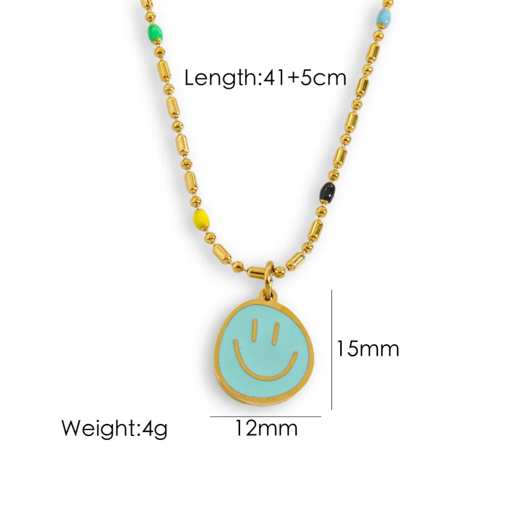 Sweet Colorful Enamel Smile Face and Cute Dog Pendant Necklace Waterproof Gold Plated Stainless Steel Necklace for Women Girls