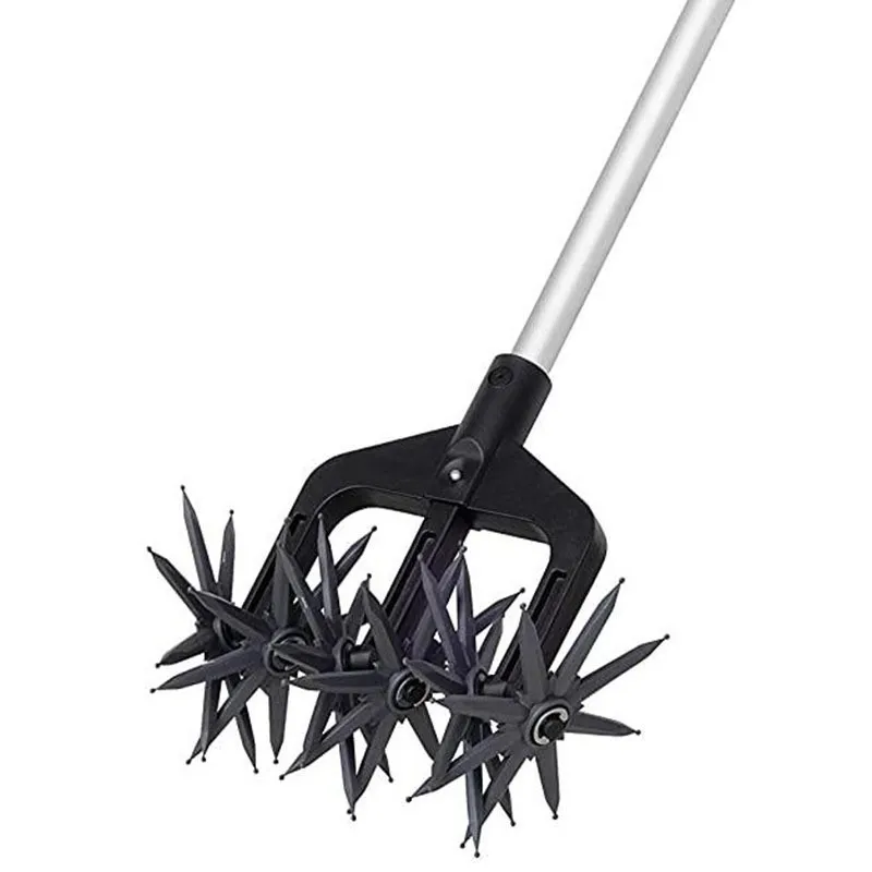 2 in 1 Manual Tiller Cultivator for Garden and Lawn Rotary Hand Hand-Held Cultivator Soil Scarifier for Soil or Reseeding Grass