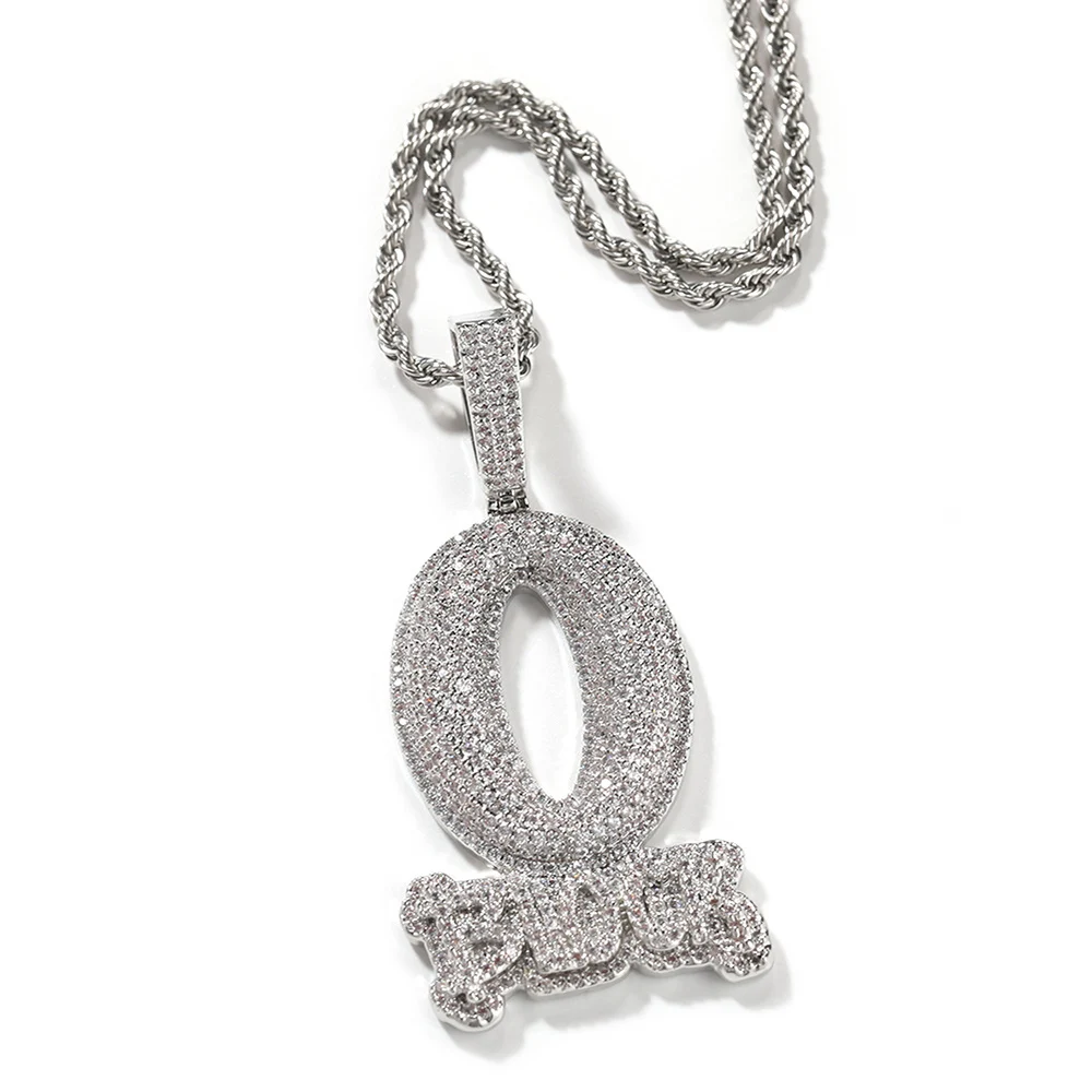 Iced Out Letter Jewelry Pendant Necklace - O BLOCK Charm for