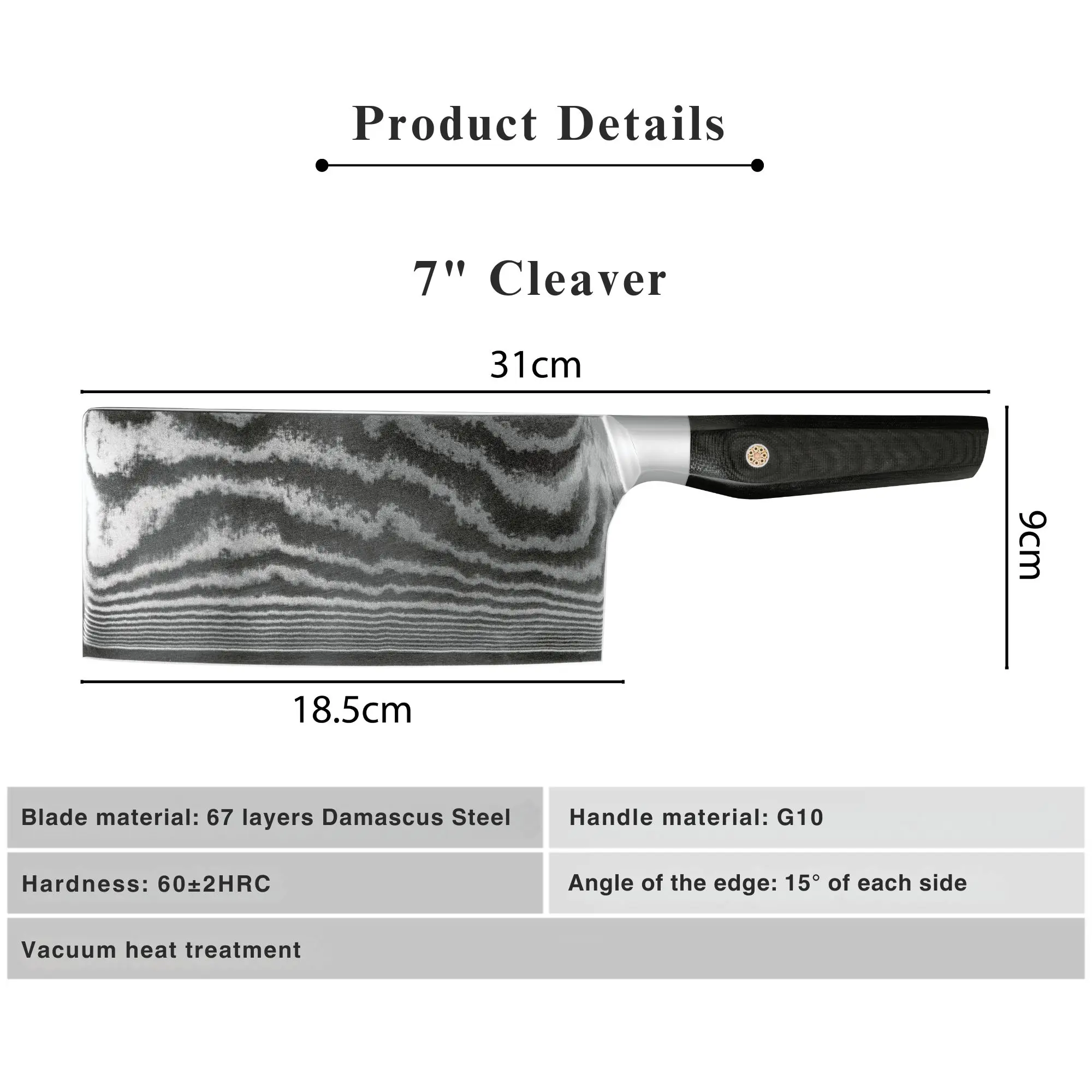 JJ 7" Cleaver Japanese 67 Layers Damascus Steel with Octagonal G10 Handle Custom Kitchen Knife
