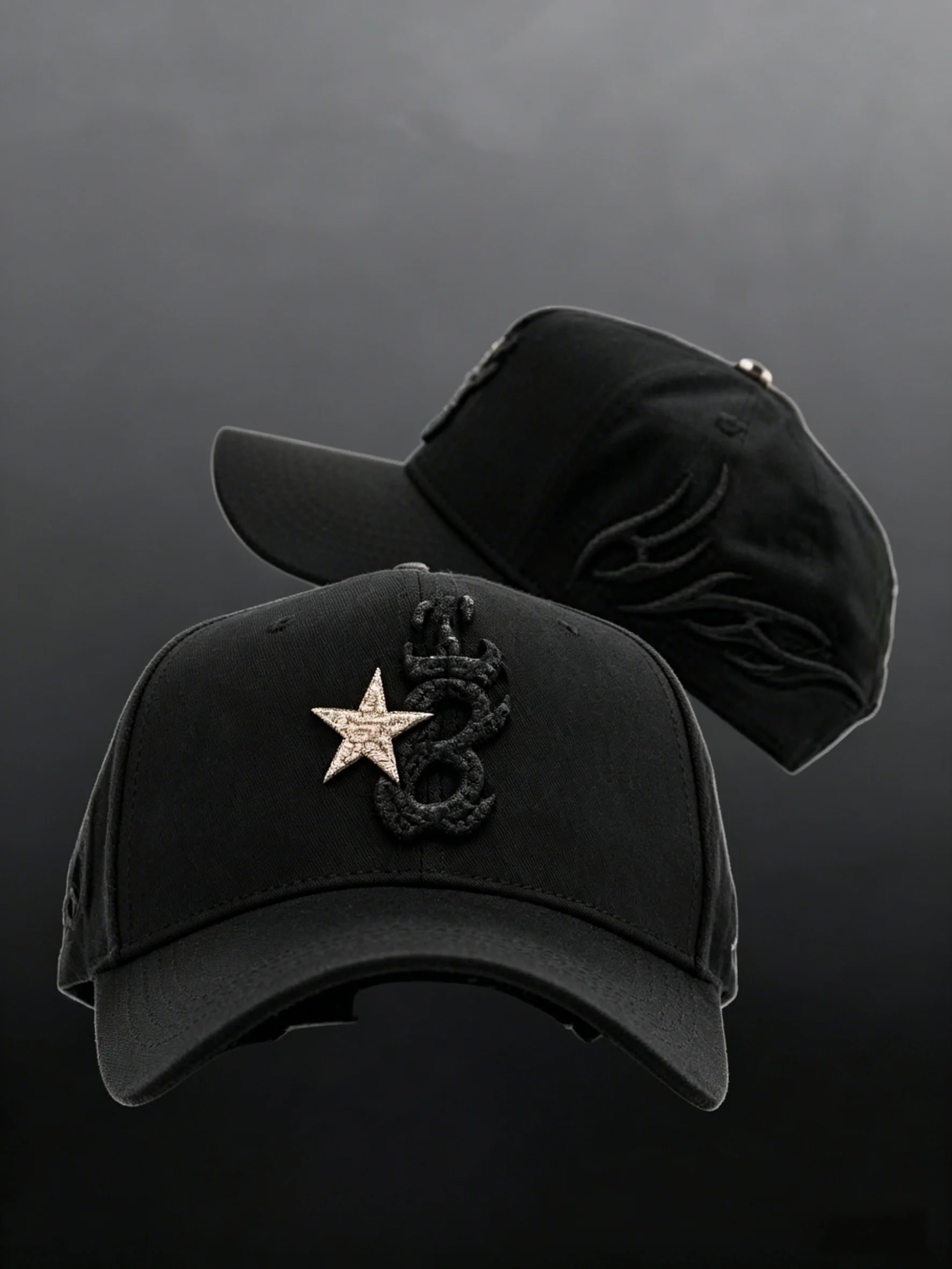 G5 Grade Black Plants and Flowers Embroidered 6-Panel PVC Baseball Cap Adjustable Men Women Hip Hop Streetwear