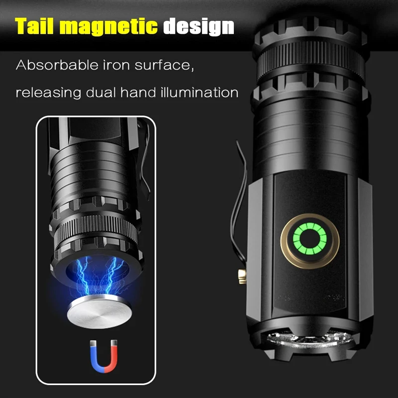 3 LED Flashlight 16340 Rechargeable USB C Light IP68 Waterproof with Magnet for Hiking Camping