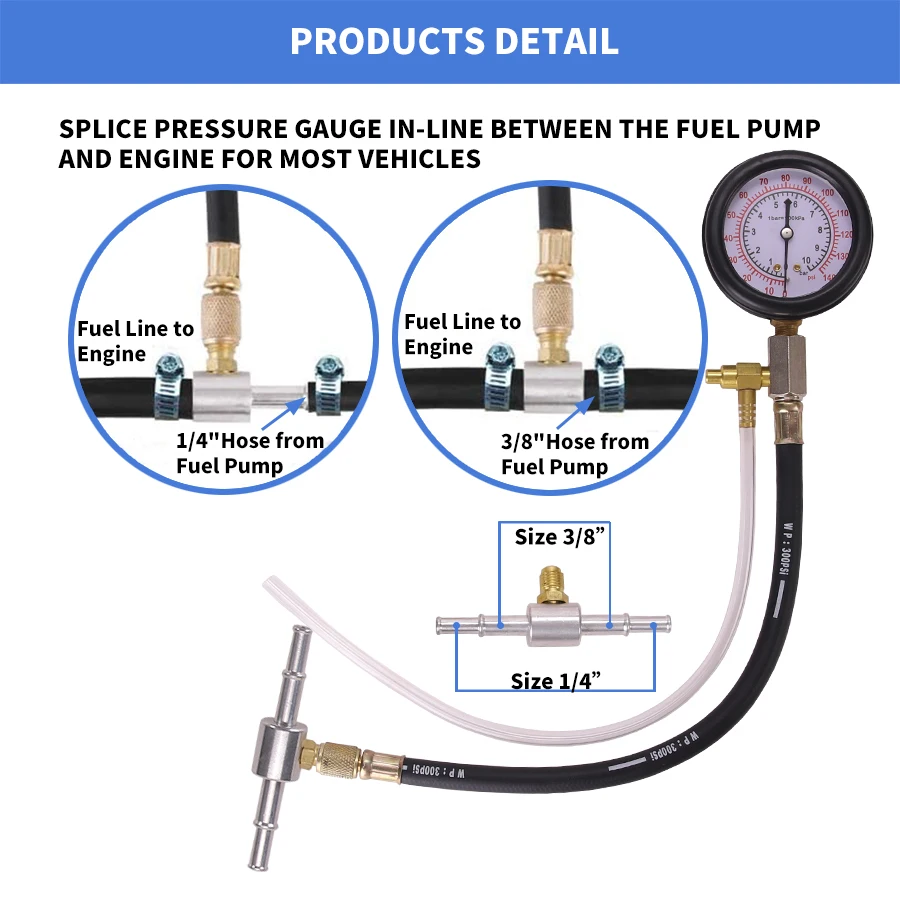 High Quality 0140psi Tu114 Fuel Injector Pressure Tester Gauge Kit