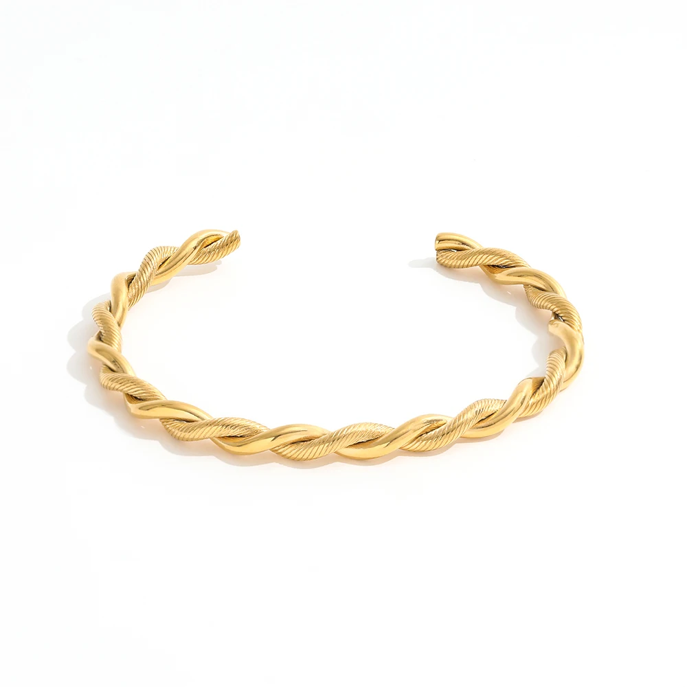 Bracelet Jonc Torsadé Doré Femme - Acier Inoxydable, Vintage, Sans Fermoir, Neuf Sans Emballage