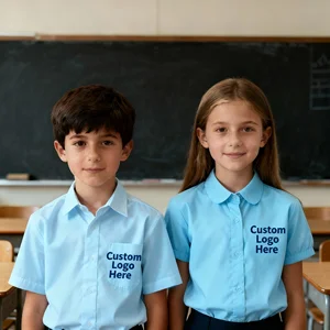 OEM Classic Fit Point Collar Formal Uniforms Lyocell Blend Antimicrobial Kids School Blouse Button up Shirt with Chest Pocket