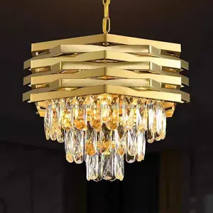 Nordic Modern Restaurant Dining Table Pendant Lights Gold Crystal Chandelier with Luxury Design Middle Size Hanging Installation