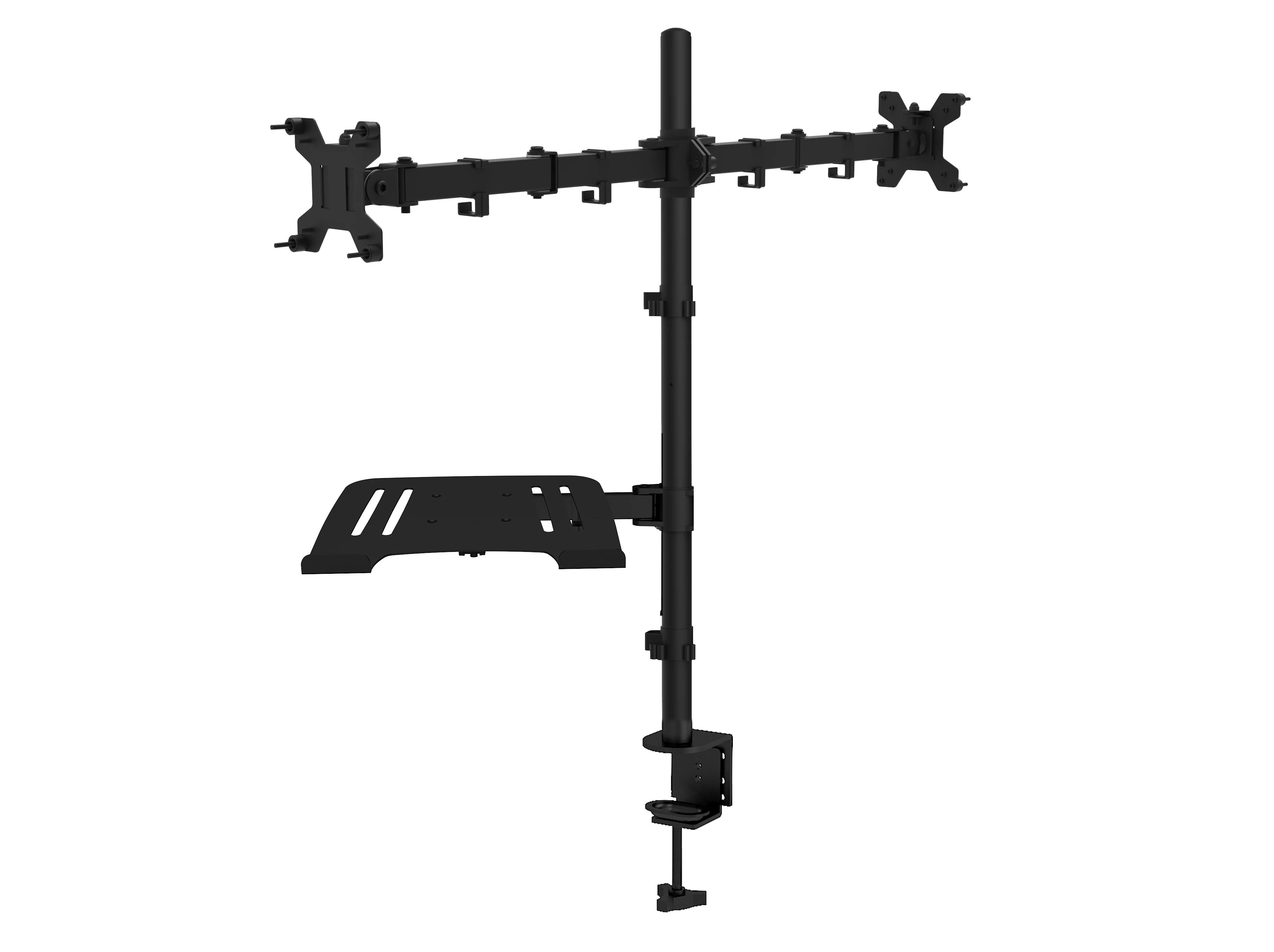Dual Arm Monitor Mount Bracket Desktop Monitor Arm With Laptop Stand Height Swivel Tilt Angle Adjustable Cable Management