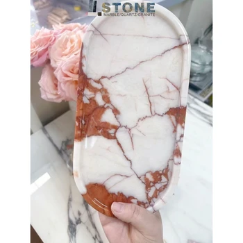 Calacatta Viola Rectangular Marble Tray for Jewelry Perfume Lipstick Storage Modern Home Hotel Display Honed for Bedroom